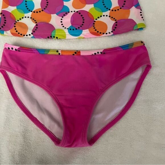 Girls medium (7/8) Xhileration pink with yellow, blue, green circles tankini - Picture 6 of 12